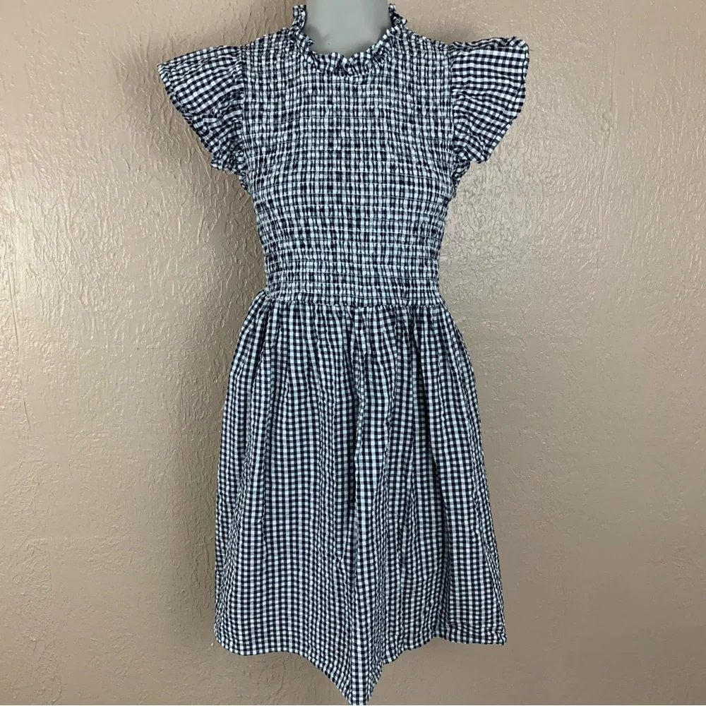 Time and Tru Black and White Plaid Smocked Ruffle Dress - Picture 3 of 15